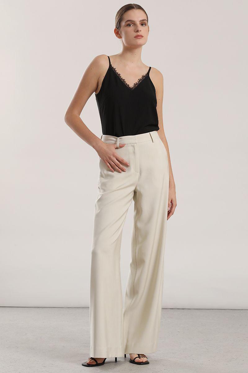 Pantalon ancho, tiro alto mujer Liola beige-1