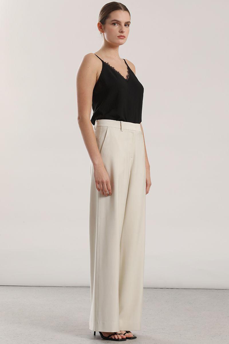 Pantalon ancho, tiro alto mujer Liola beige-3