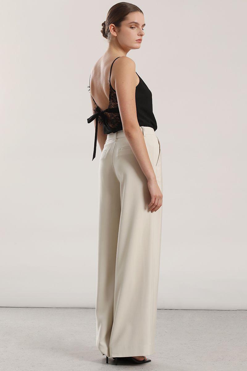 Pantalon ancho, tiro alto mujer Liola beige-5