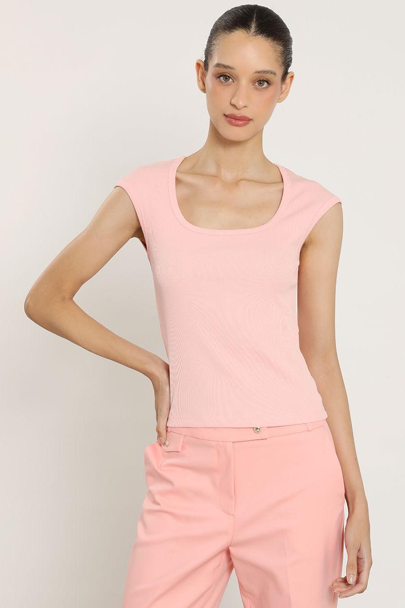 Polera basica, sin mangas, rosa Liola-4