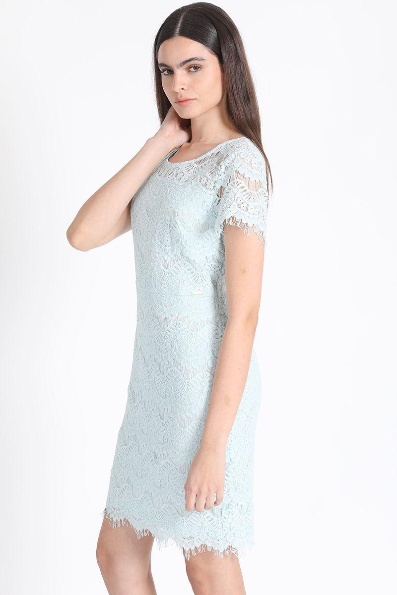 Vestido Corto Encaje Celeste Liola-2