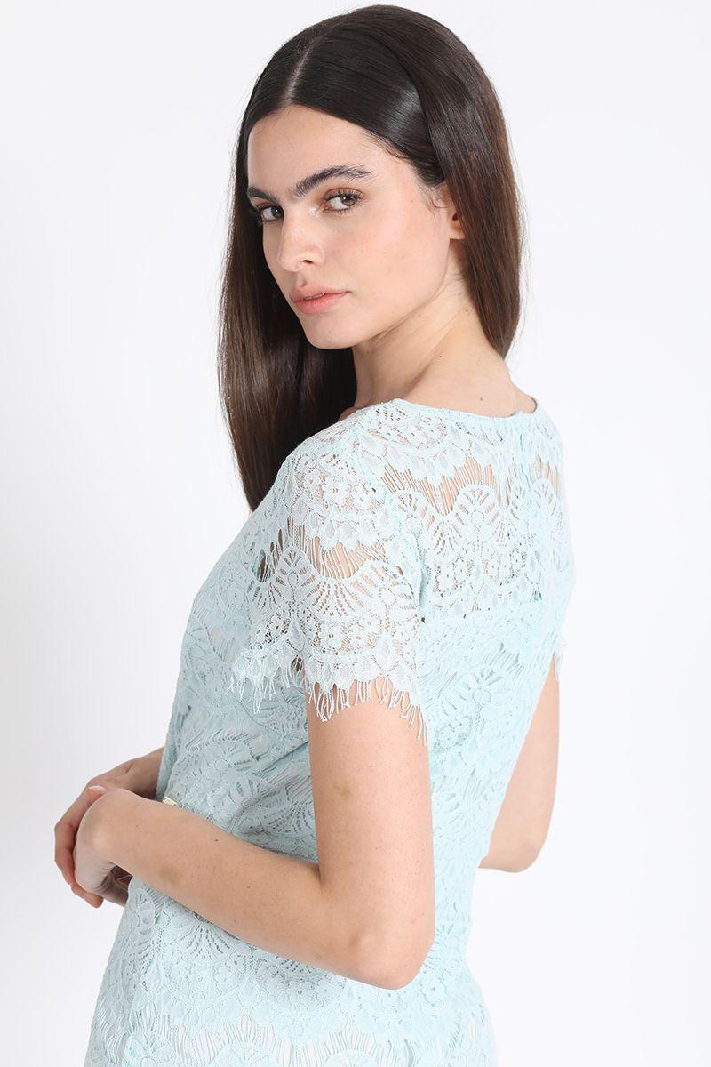 Vestido Corto Encaje Celeste Liola-3