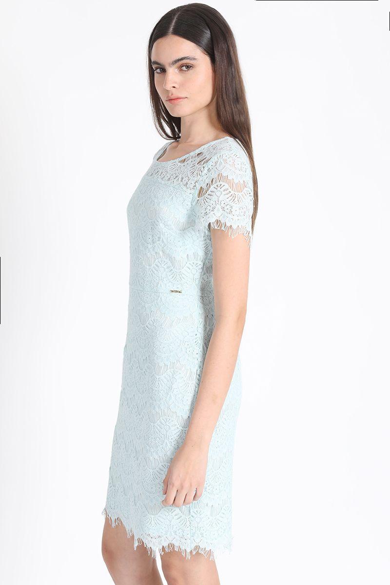 Vestido Corto Encaje Celeste Liola-4