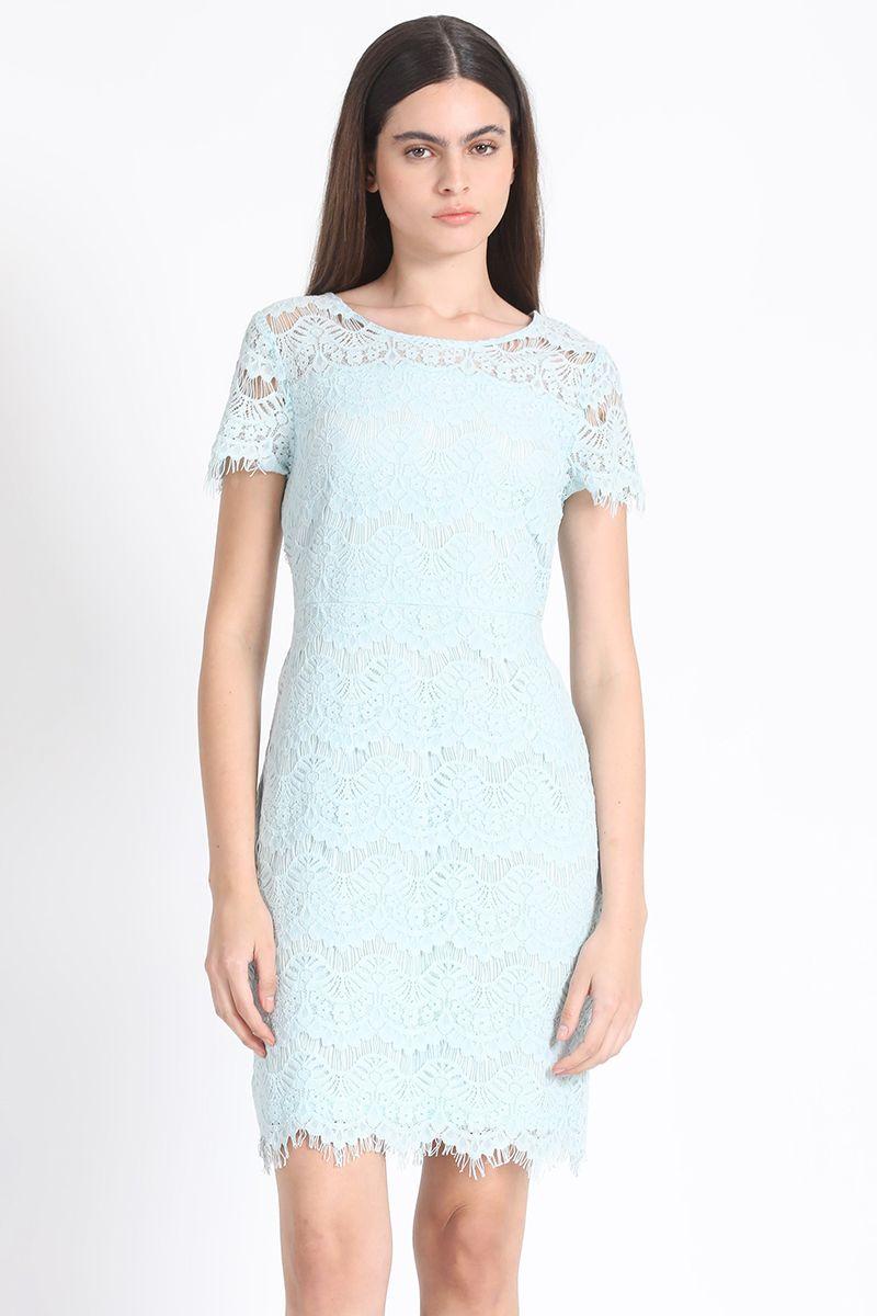 Vestido Corto Encaje Celeste Liola-5