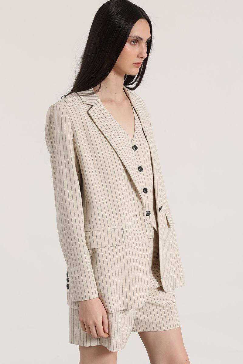 Blazer listado lino Liola mujer beige-1