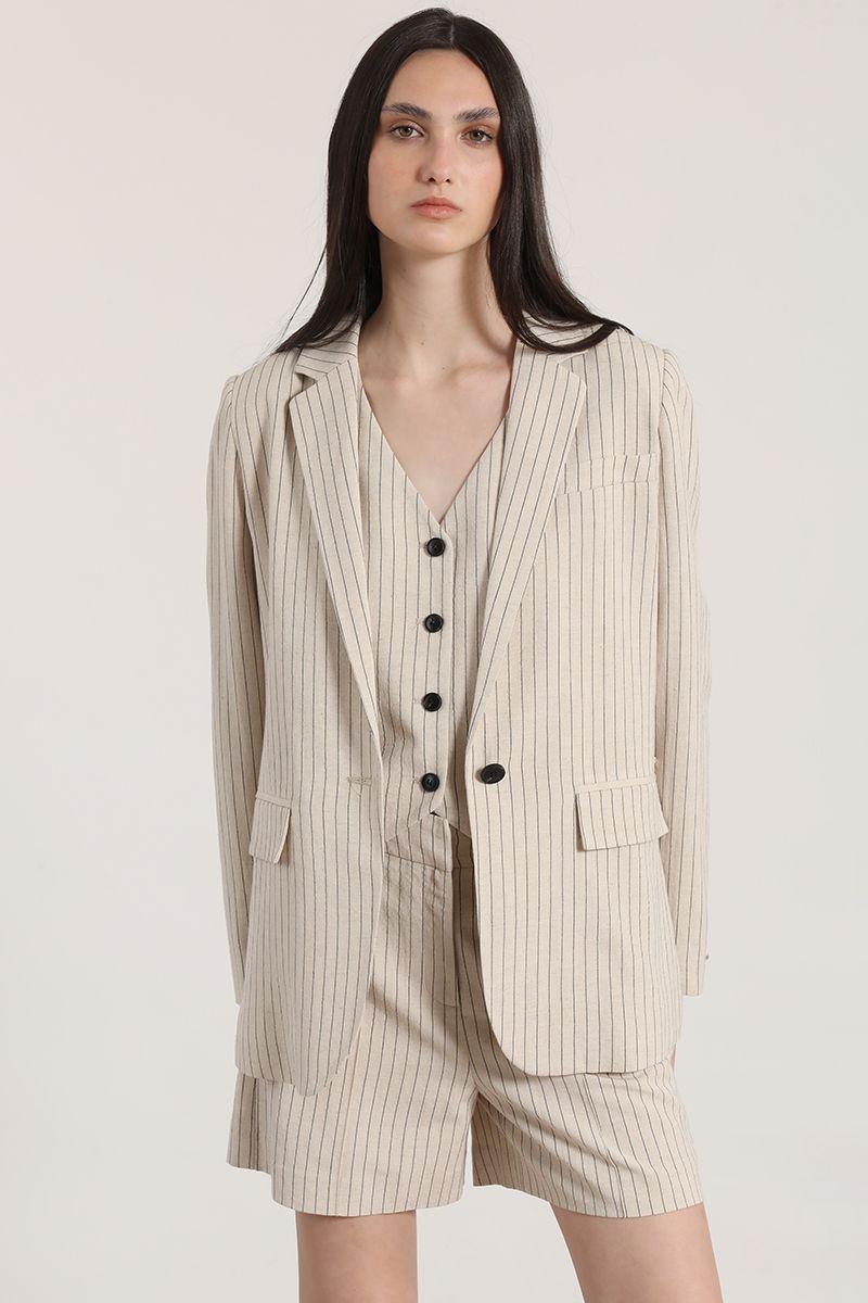Blazer listado lino Liola mujer beige-2