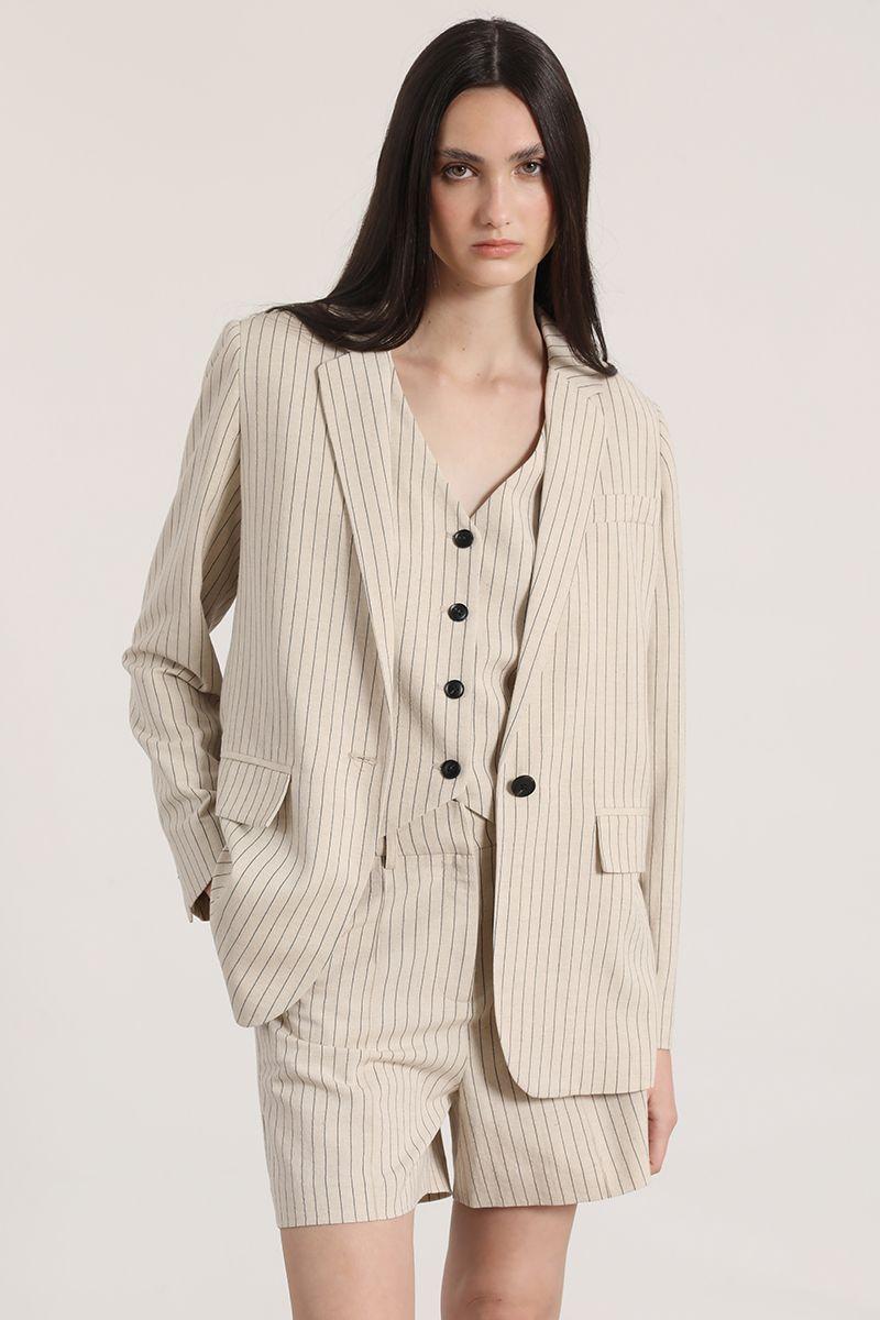 Blazer listado lino Liola mujer beige-4