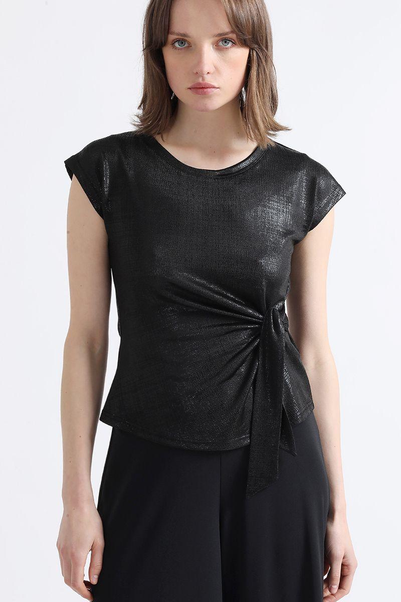 Polera Folia Con Amarra, Negro Liola-0