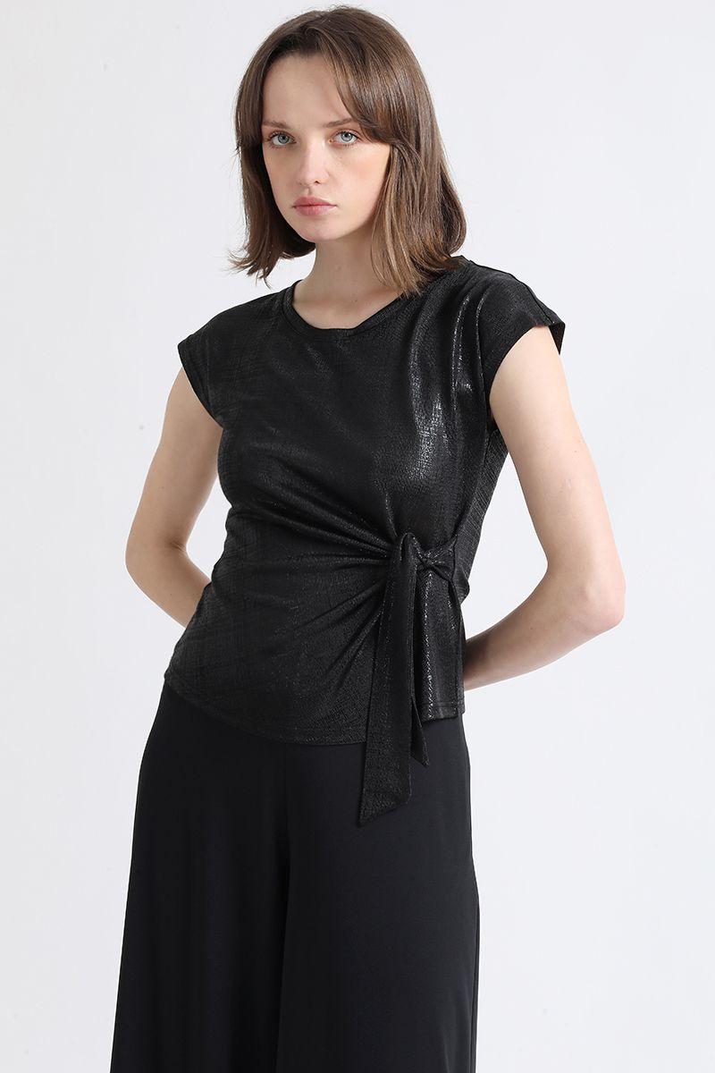 Polera Folia Con Amarra, Negro Liola-4