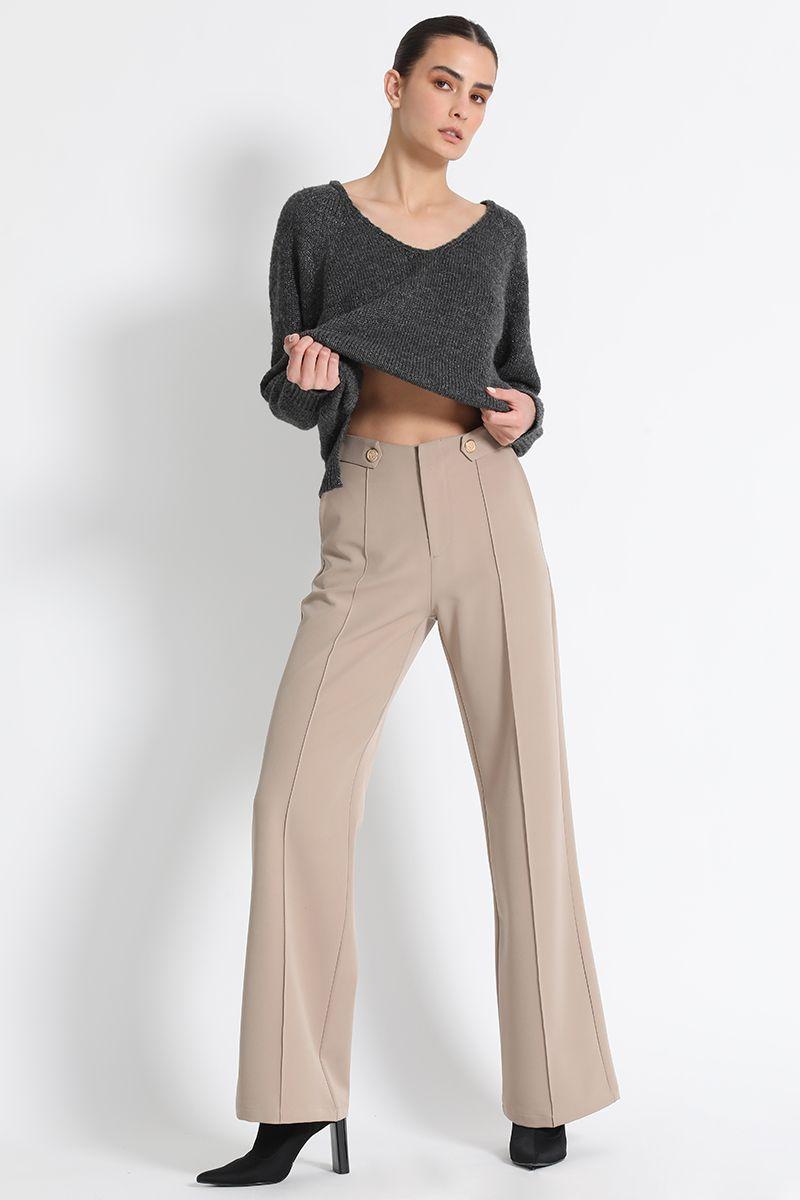 Pantalón Recto Tiro Alto Beige Liola-0