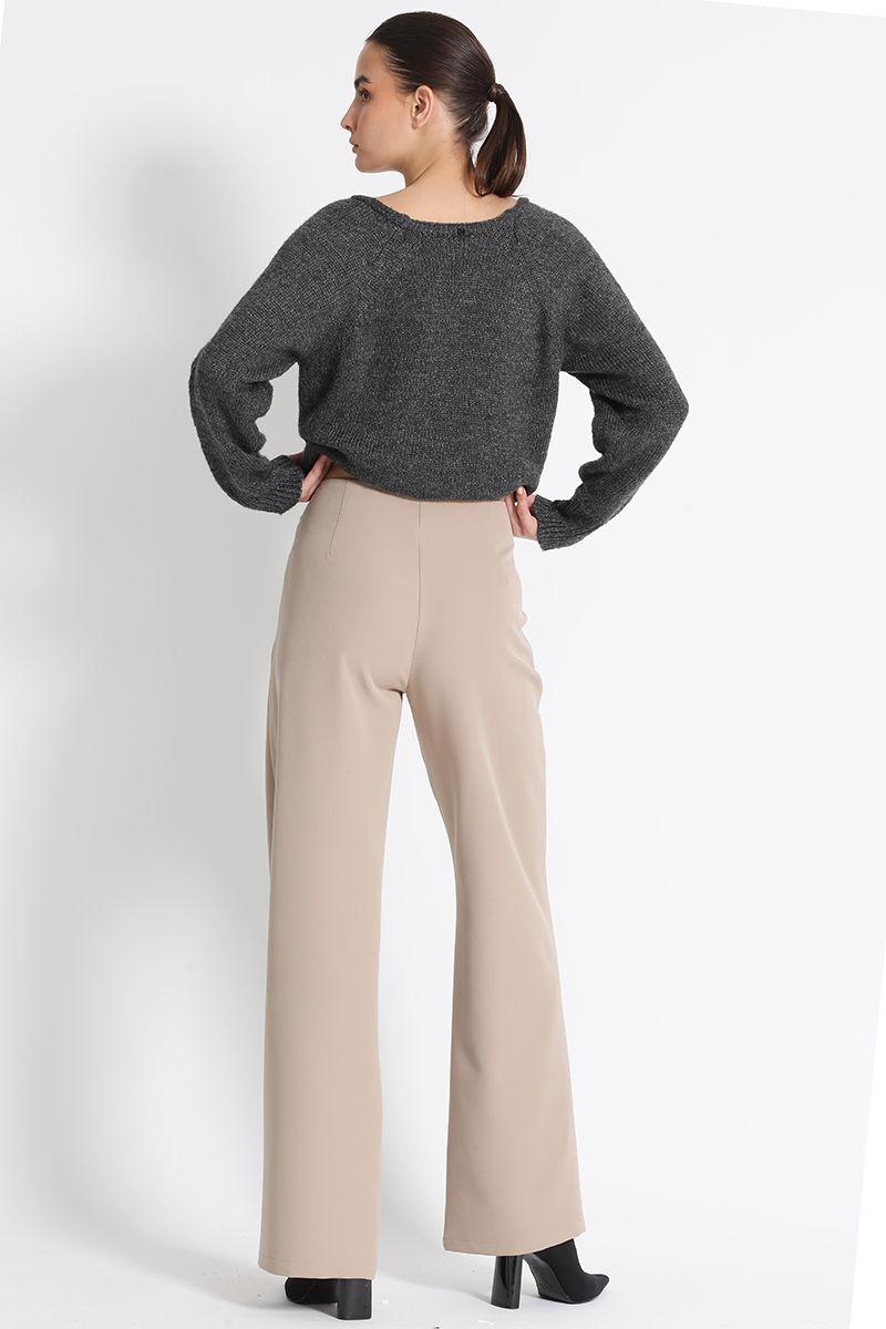 Pantalón Recto Tiro Alto Beige Liola-1