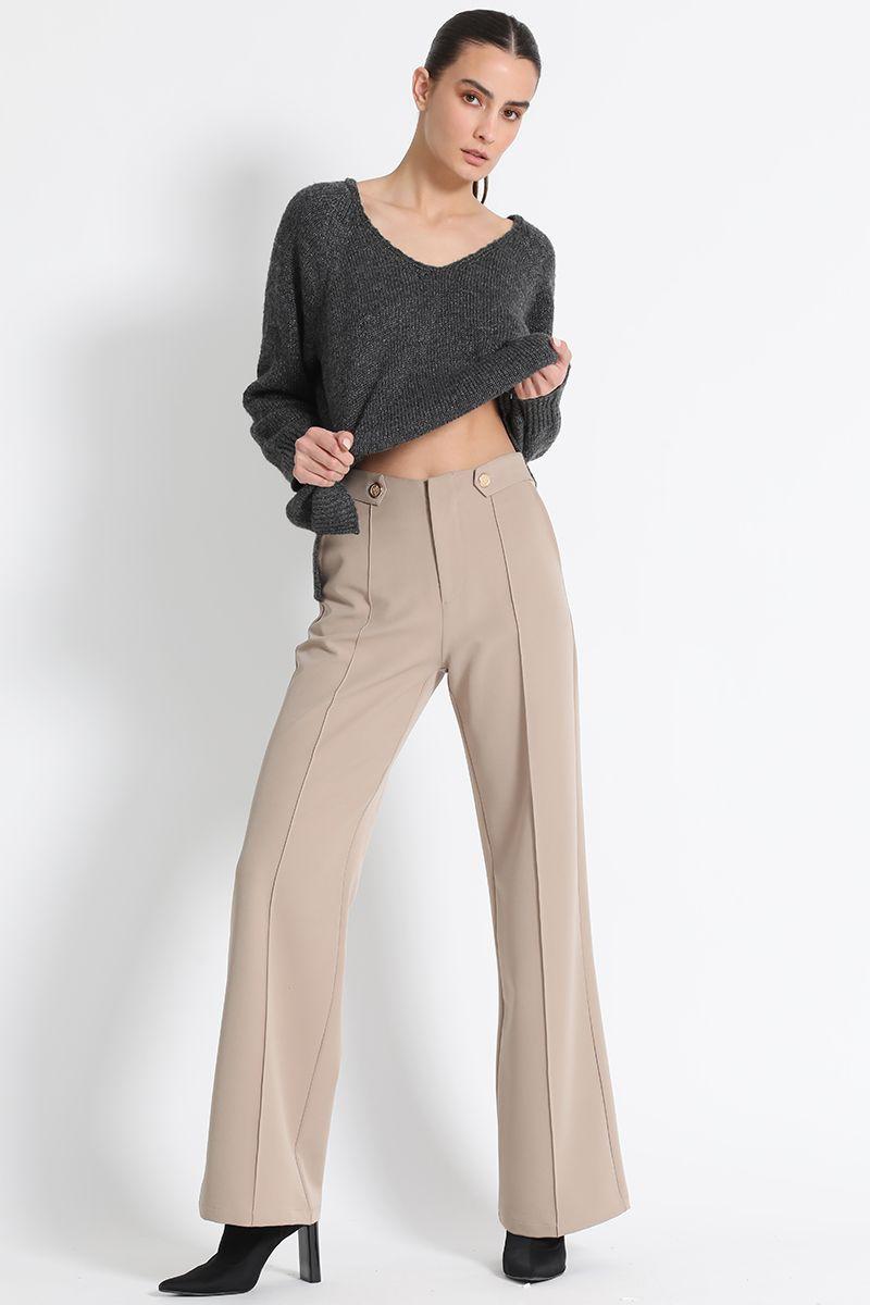 Pantalón Recto Tiro Alto Beige Liola-3