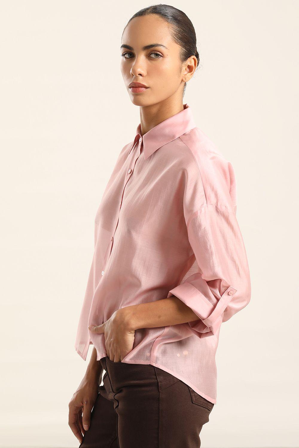 Blusa Semi Trasparente, Rosa Liola-1