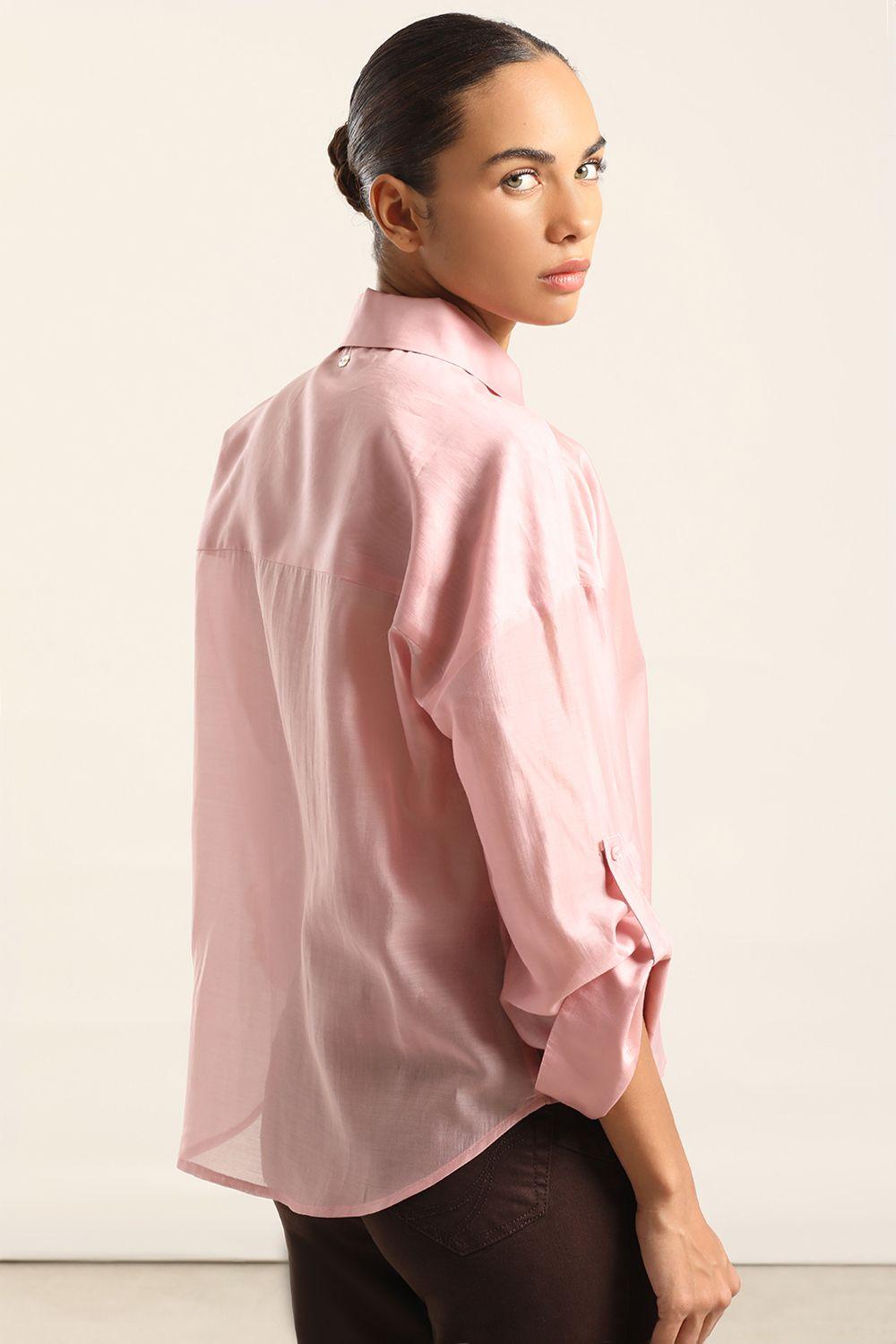 Blusa Semi Trasparente, Rosa Liola-3