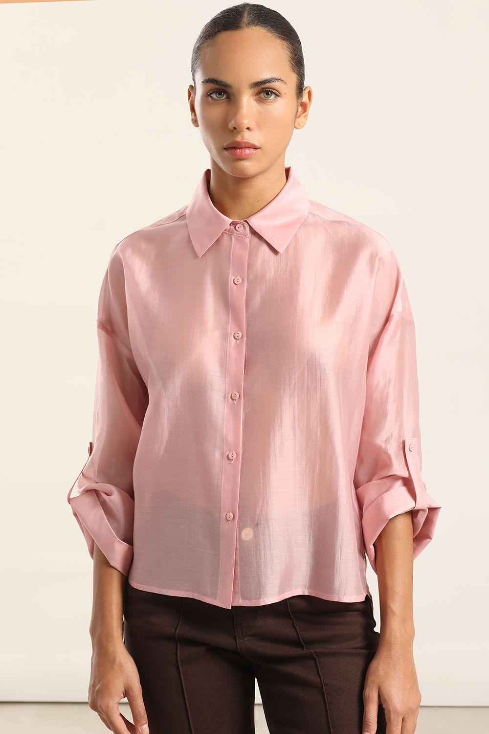 Blusa Semi Trasparente, Rosa Liola-4