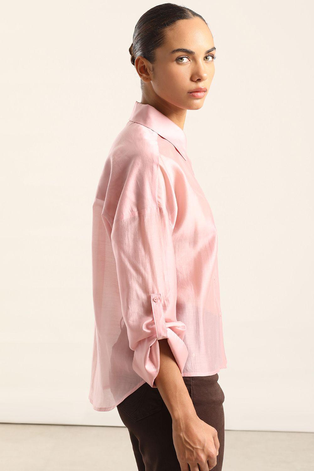 Blusa Semi Trasparente, Rosa Liola-5