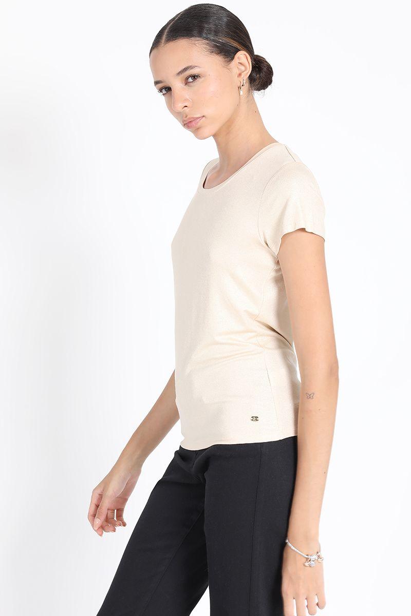 Polera Basica Metalizada, Café Liola-1