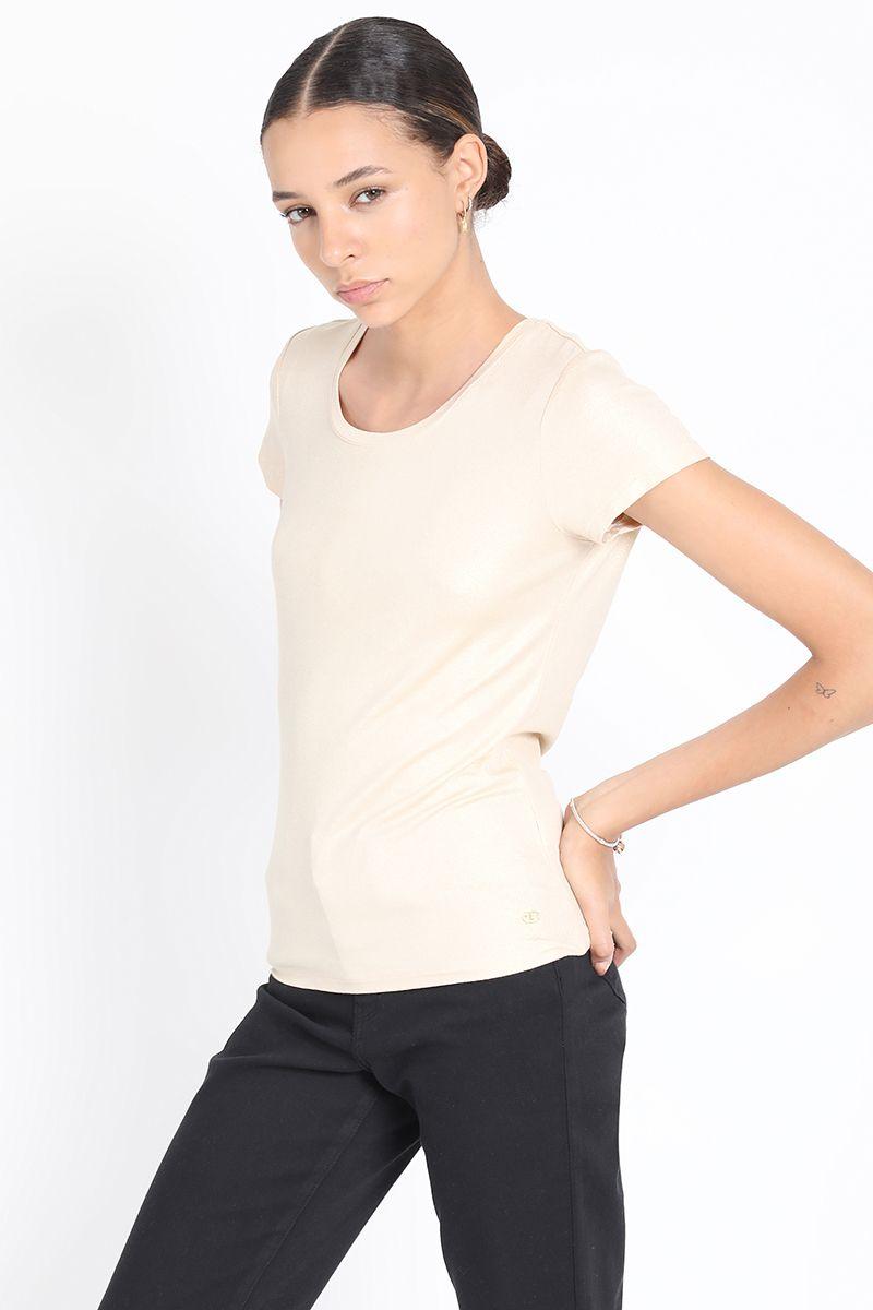 Polera Basica Metalizada, Café Liola-2