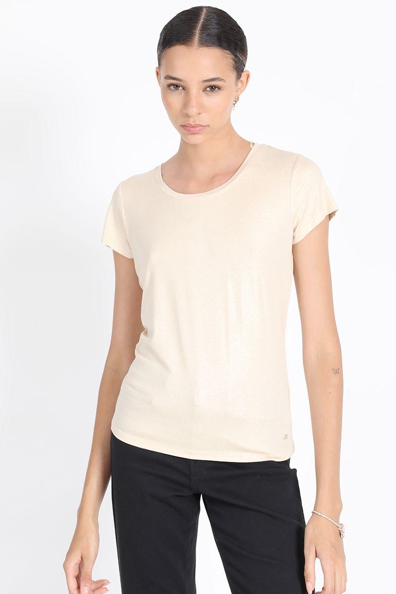 Polera Basica Metalizada, Café Liola-0