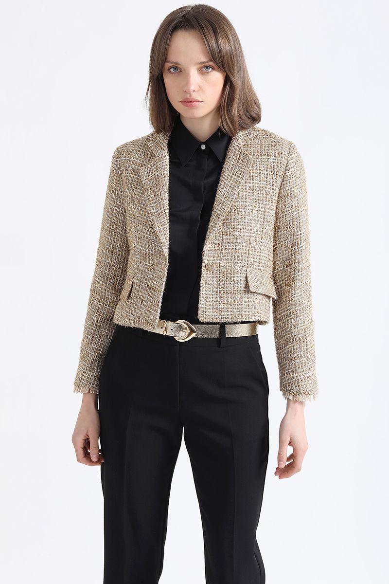 Blazer Cropped, Tweed Fantasia Beige Liola-5