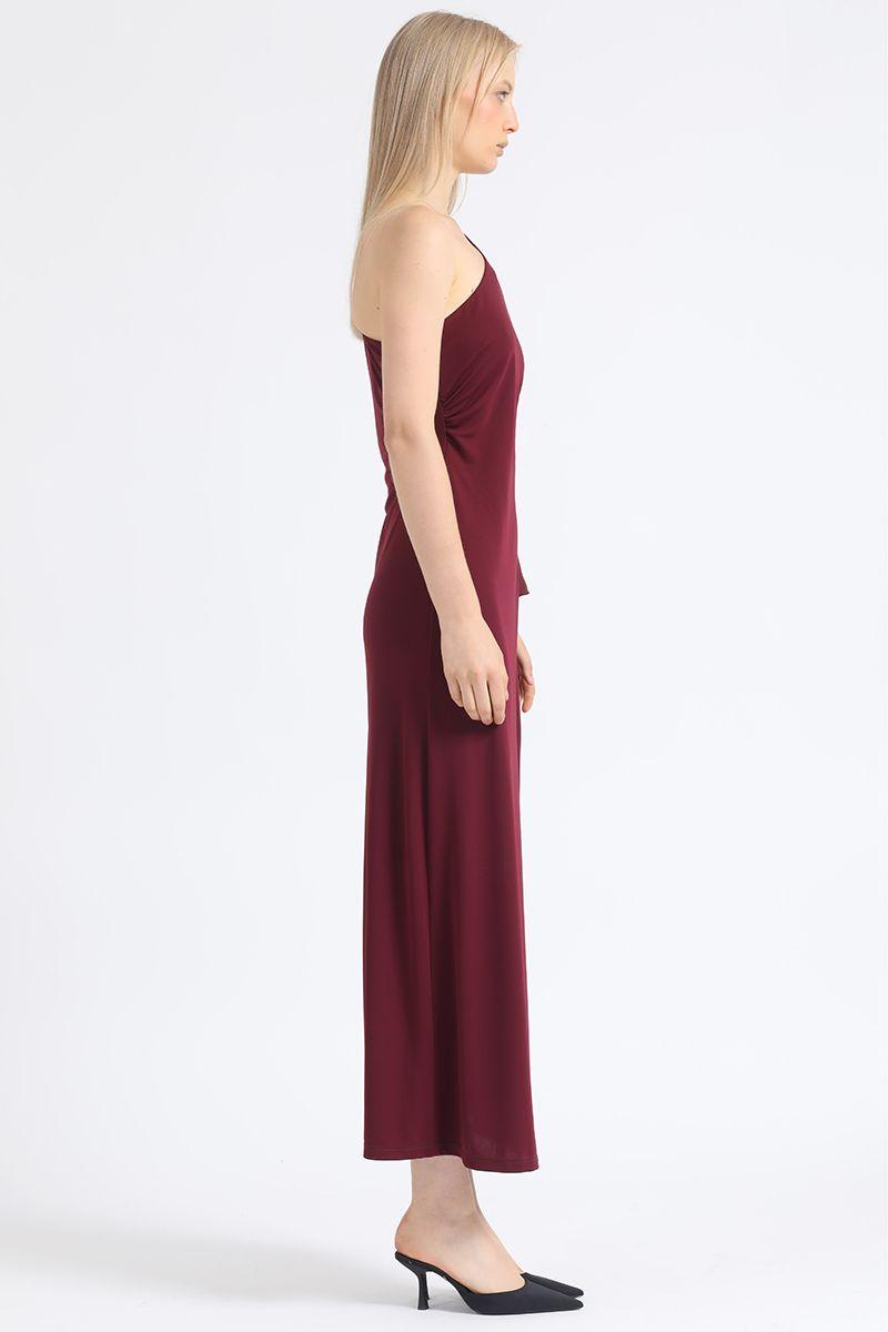 Vestido Maxi, Aplicación Strass, Un Hombro, Vino Liola-4