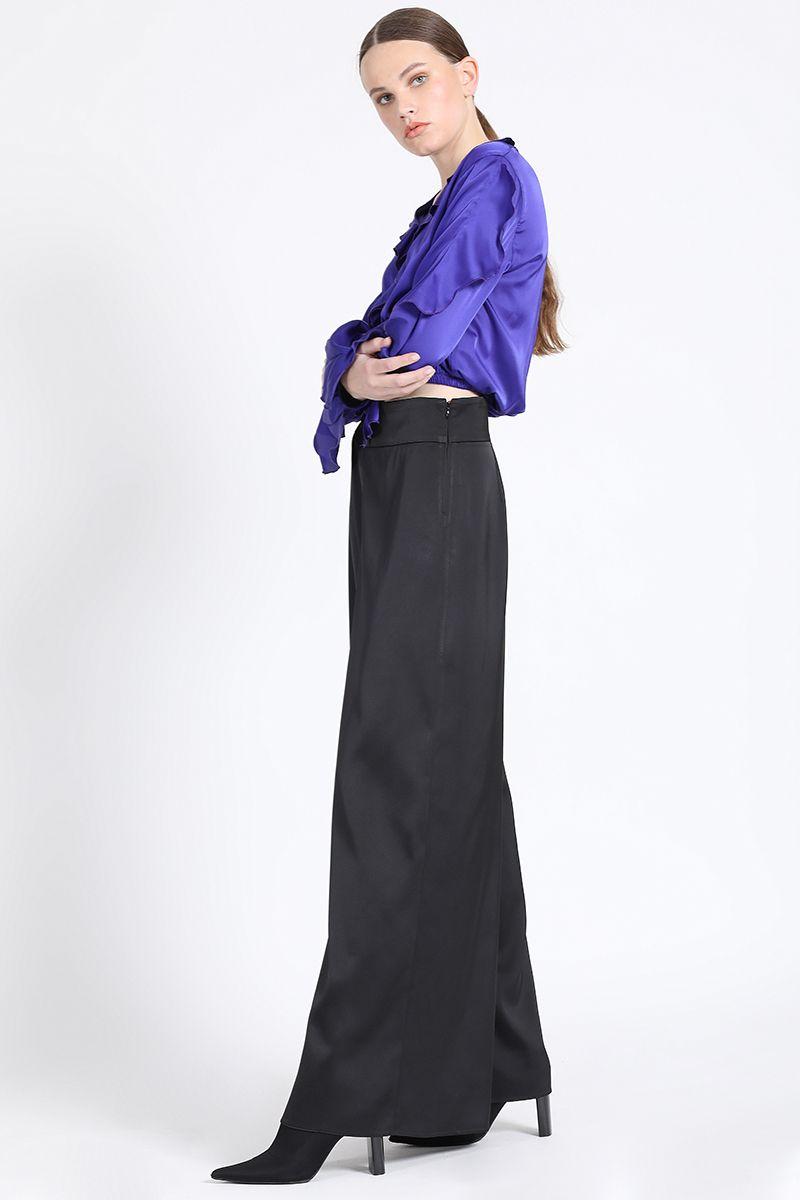 Pantalon Ancho Tiro Alto, Satin Negro Liola-0