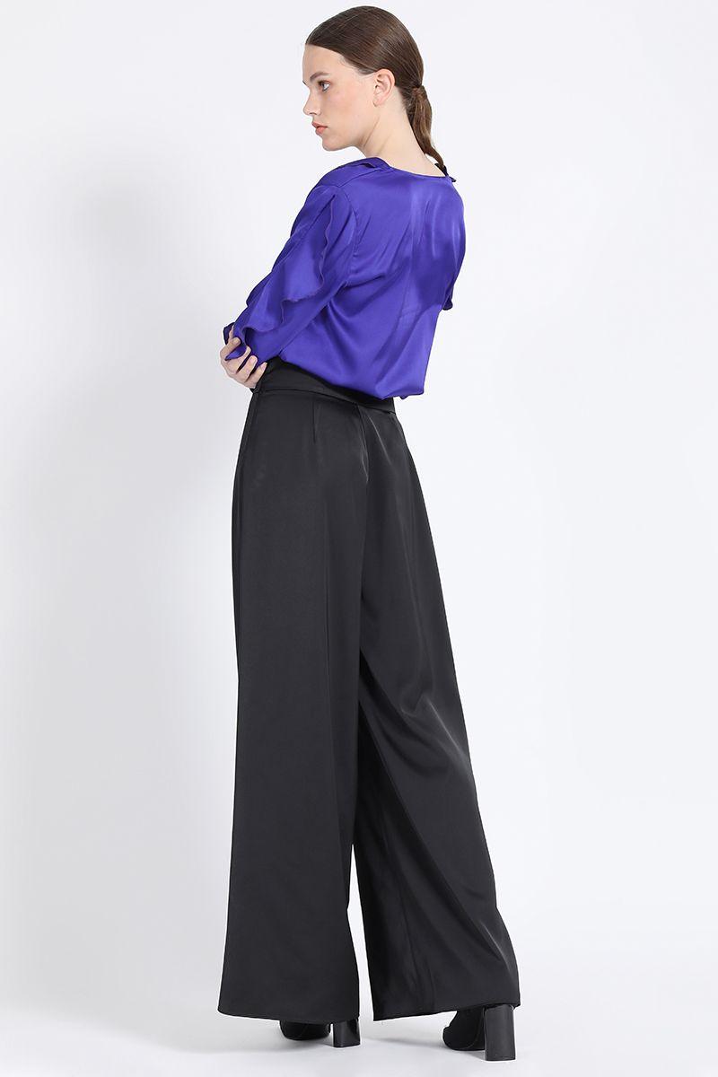 Pantalon Ancho Tiro Alto, Satin Negro Liola-3