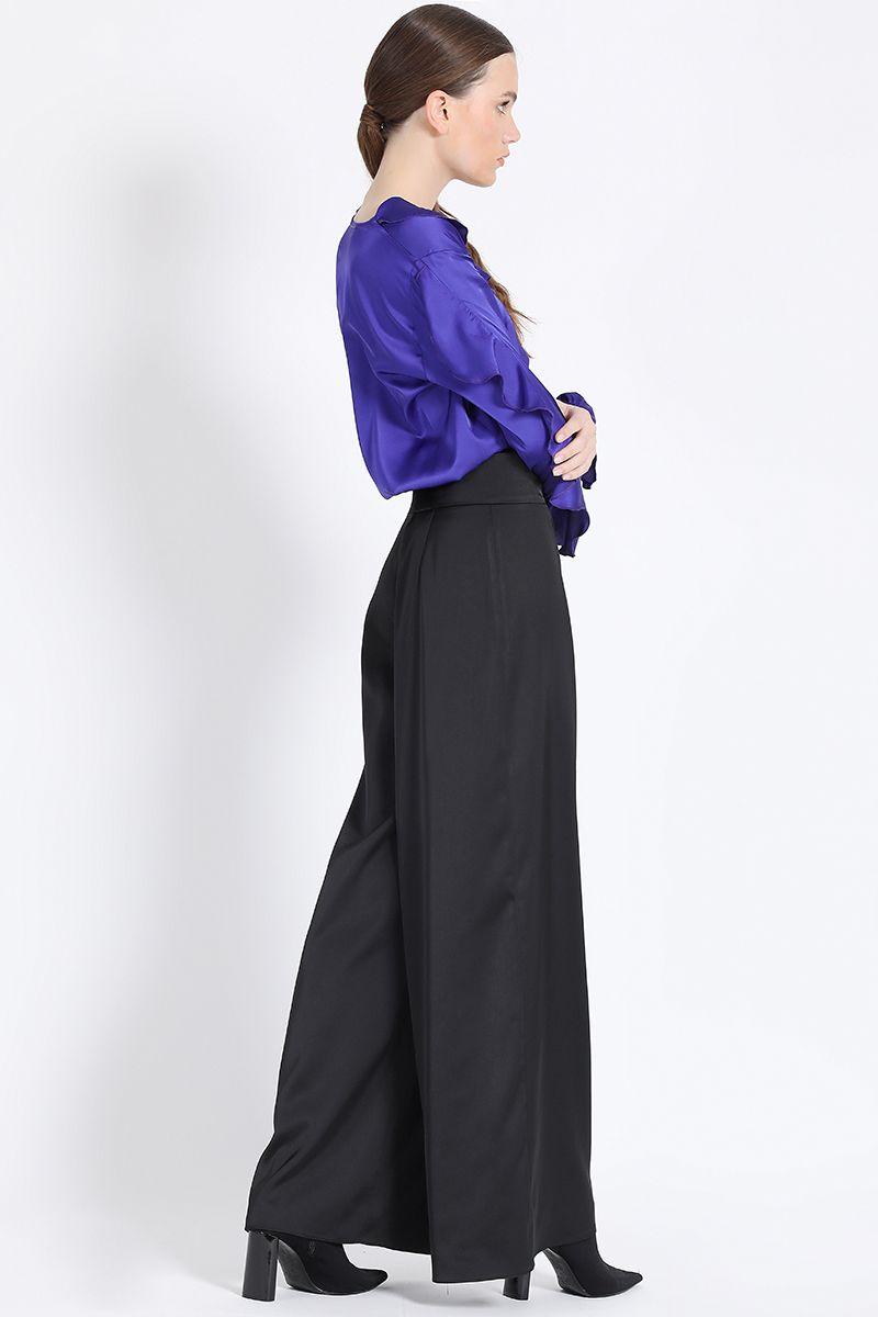 Pantalon Ancho Tiro Alto, Satin Negro Liola-4