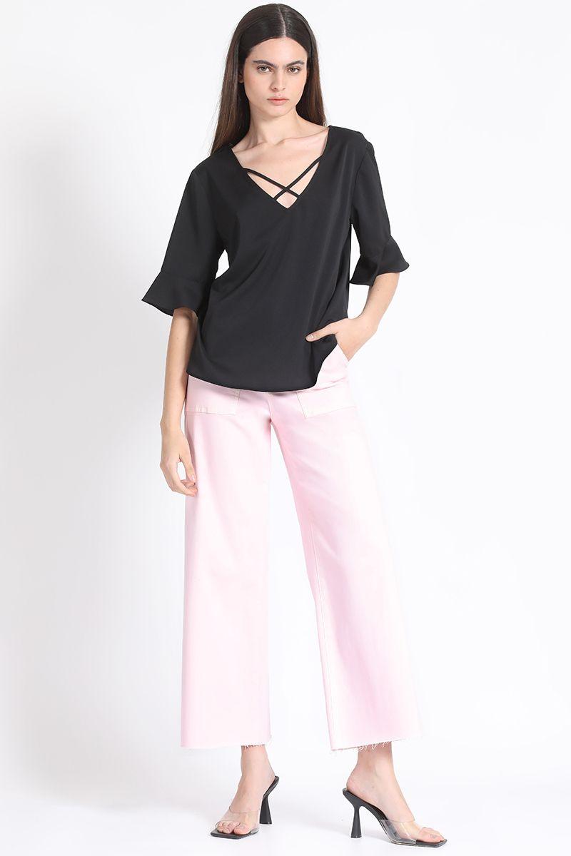 Blusa Escote V Fantasia Negro Liola-2