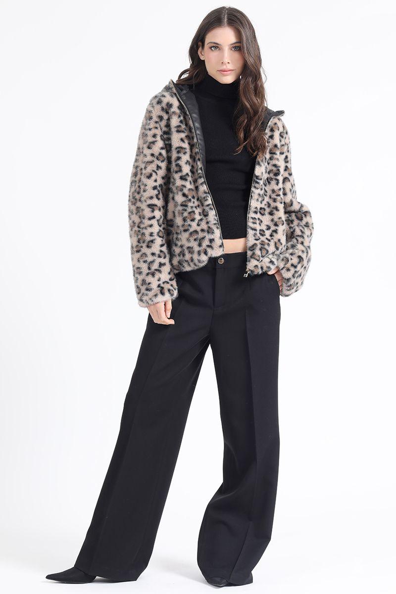 Chaqueta Semi Bomber, Estampado Leopardo, Negro Liola-1