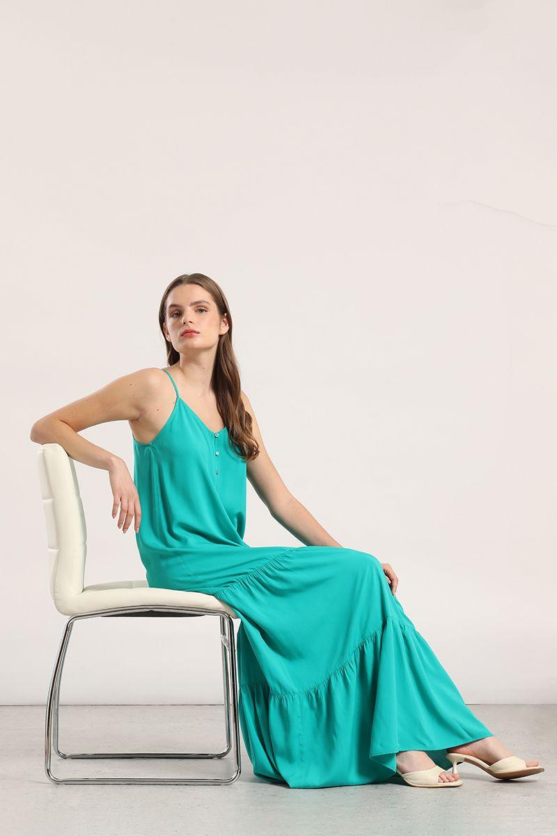 Vestido maxi mujer Liola turquesa-1