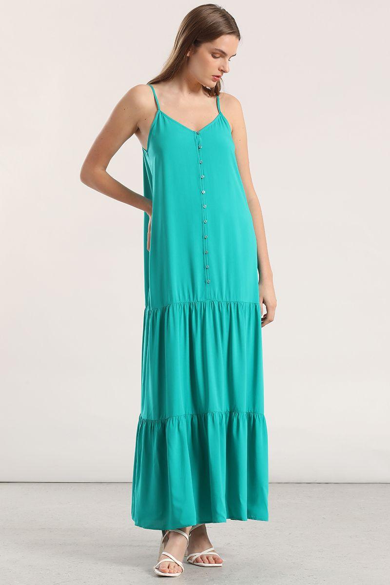 Vestido maxi mujer Liola turquesa-2