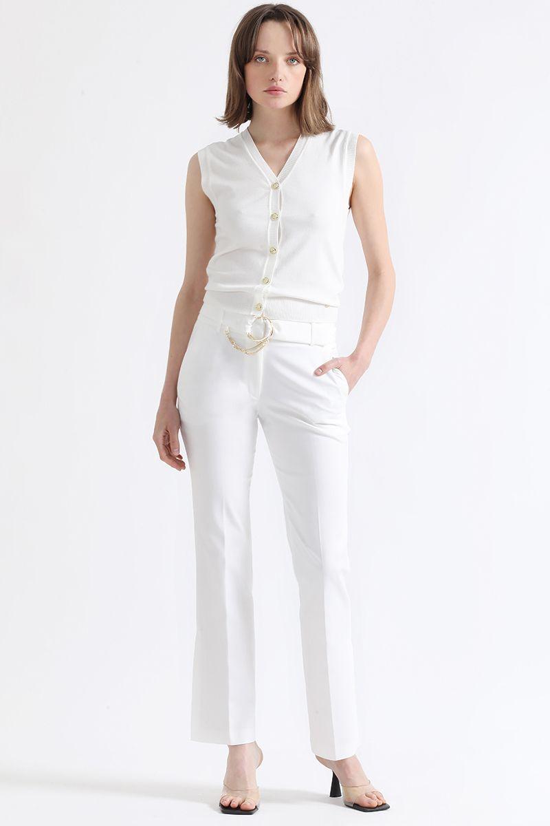 Pantalon Flare, Tiro Medio, Con Cinturon, Crudo Liola-1