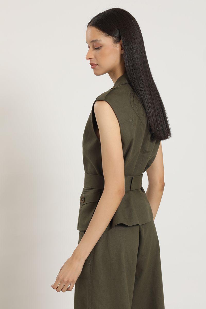 Chaqueta cargo, lino algodon, militar Liola-4