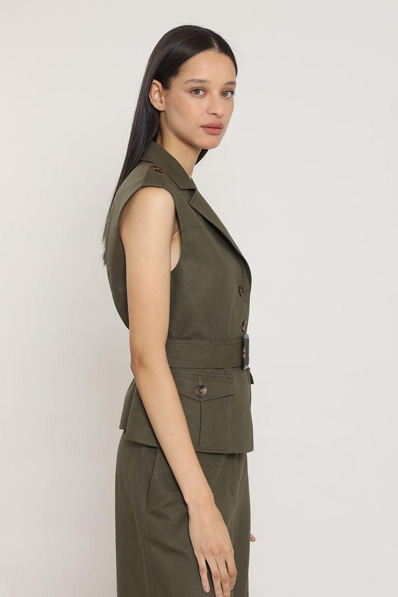 Chaqueta cargo, lino algodon, militar Liola-6