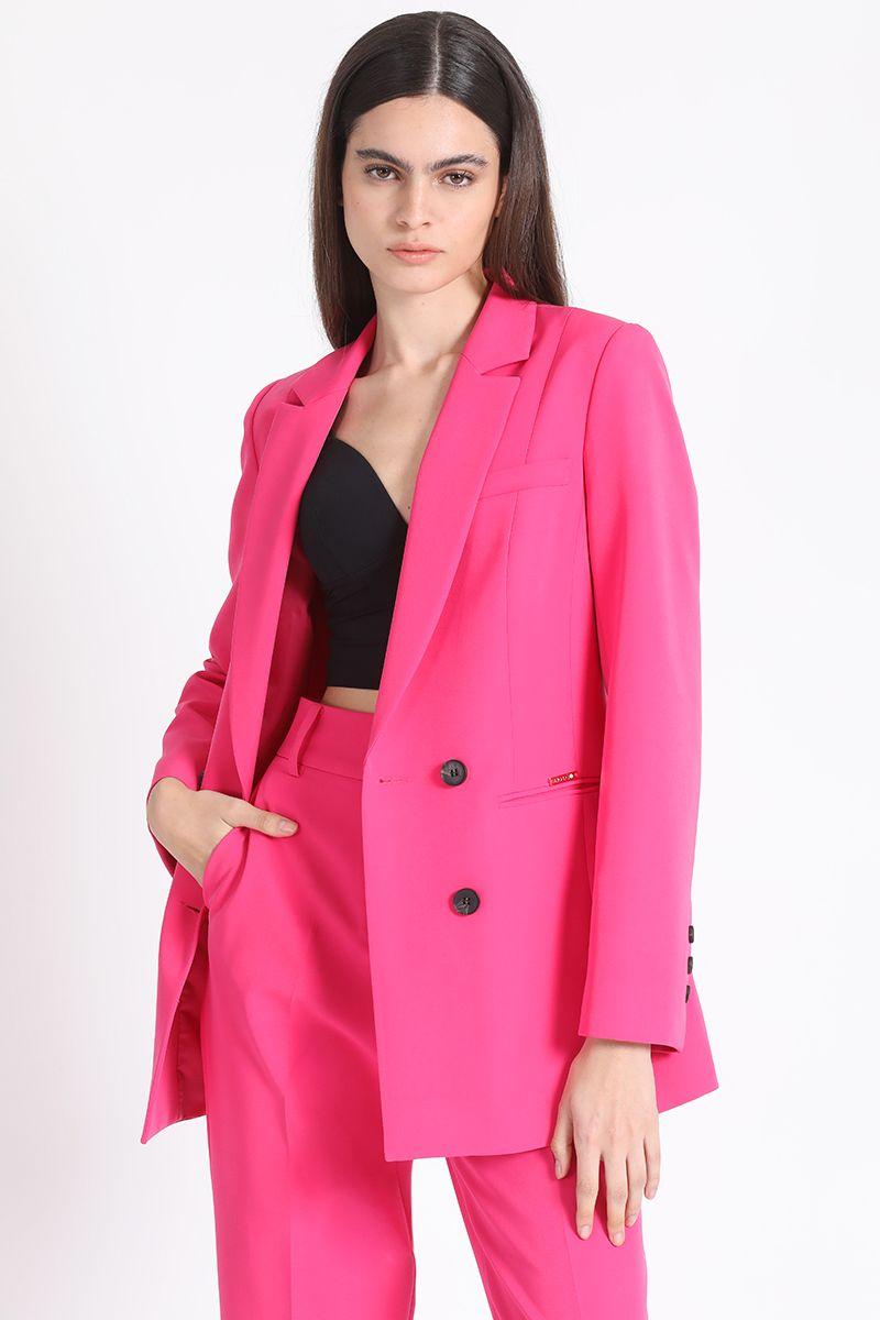 Blazer Largo Cruzado Fucsia Liola-4
