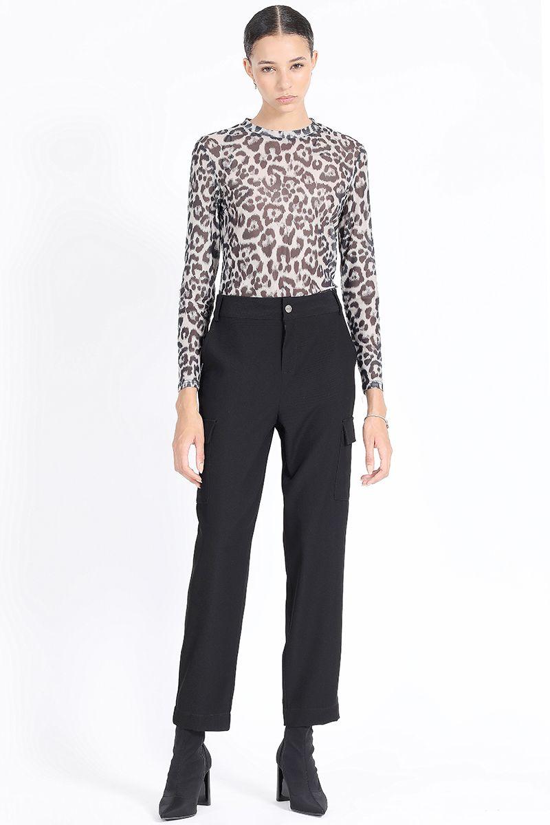 Pantalon Sastre Cargo, Tiro Medio, Negro Liola-1