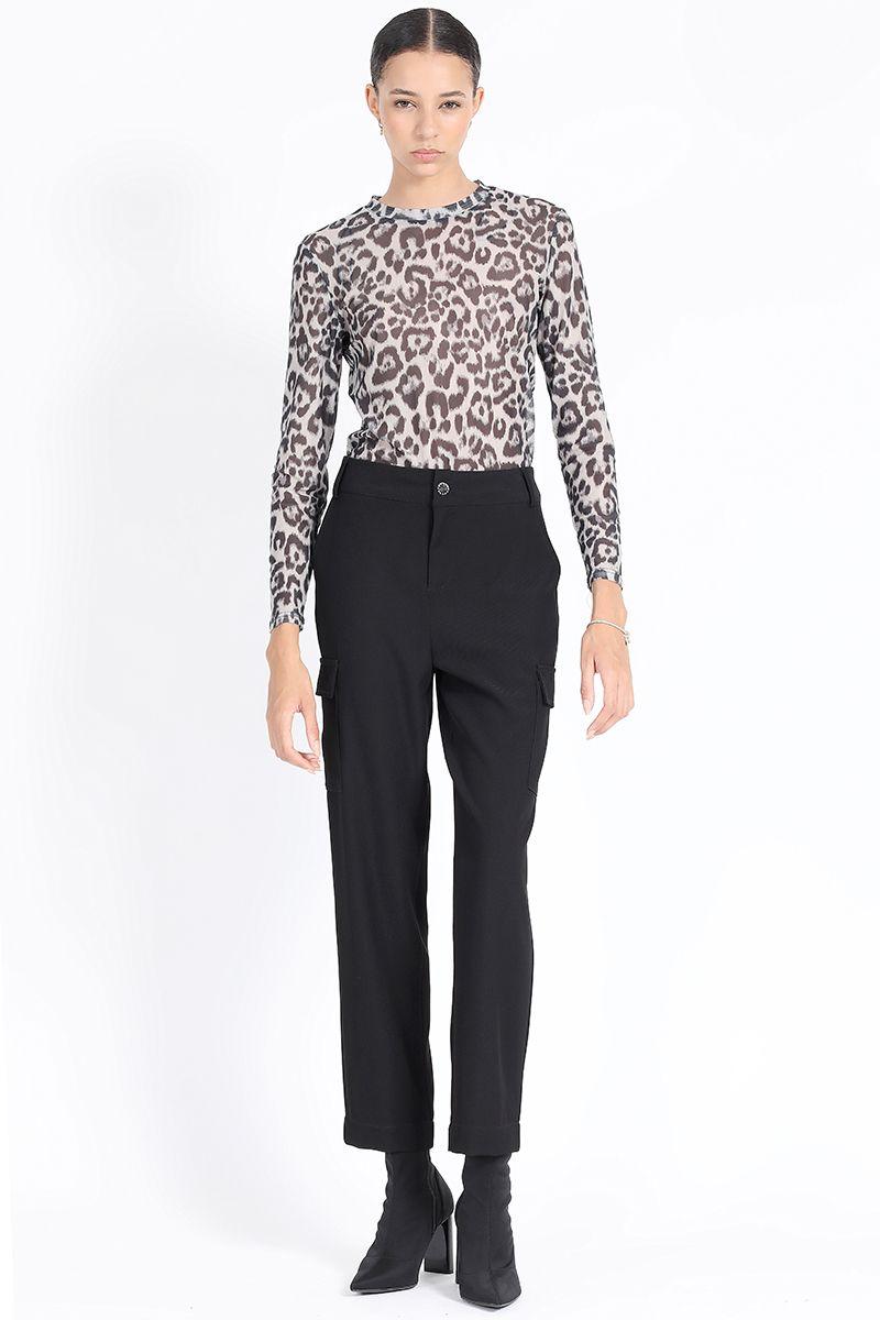 Pantalon Sastre Cargo, Tiro Medio, Negro Liola-4