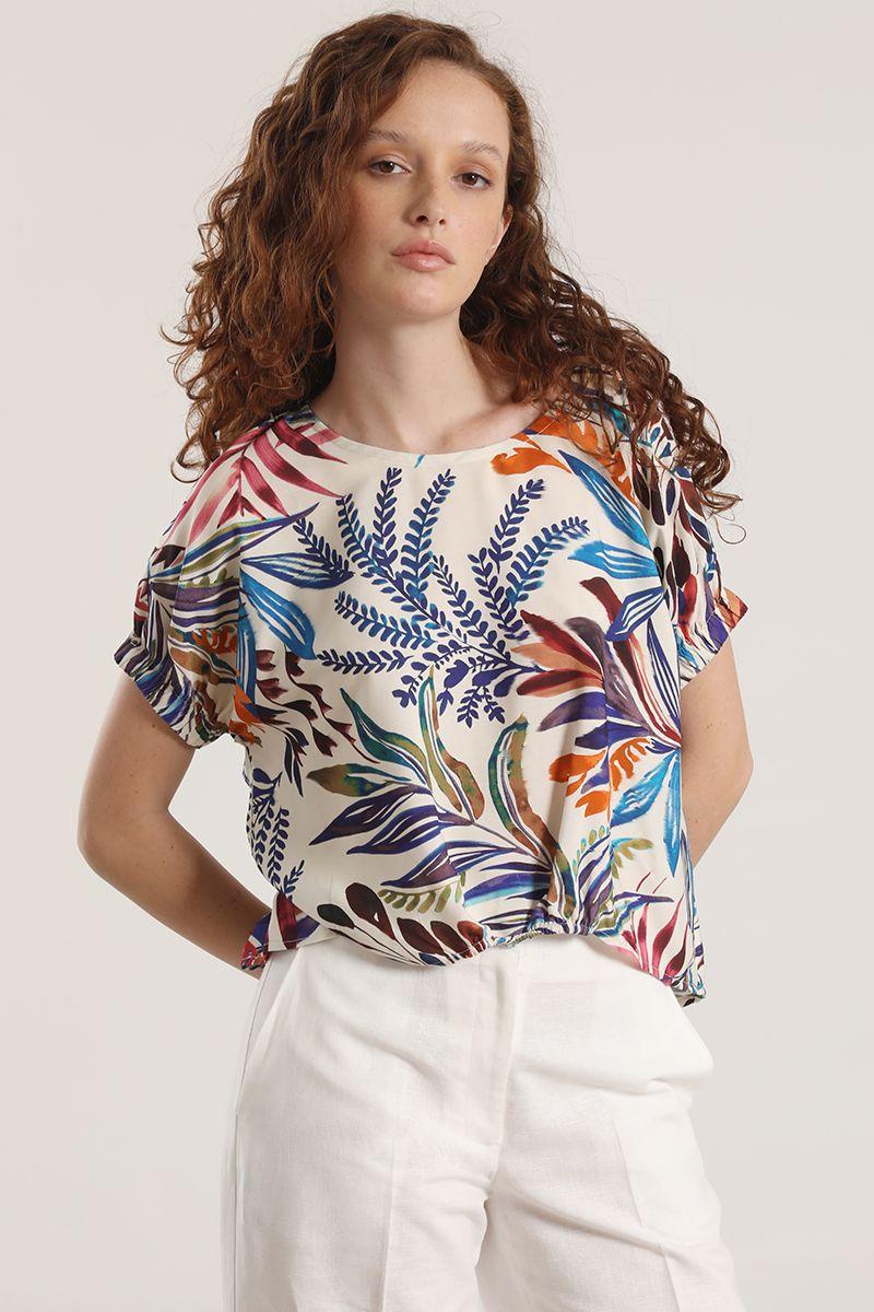 Blusa estampada con rocogido liola mujer azul-2