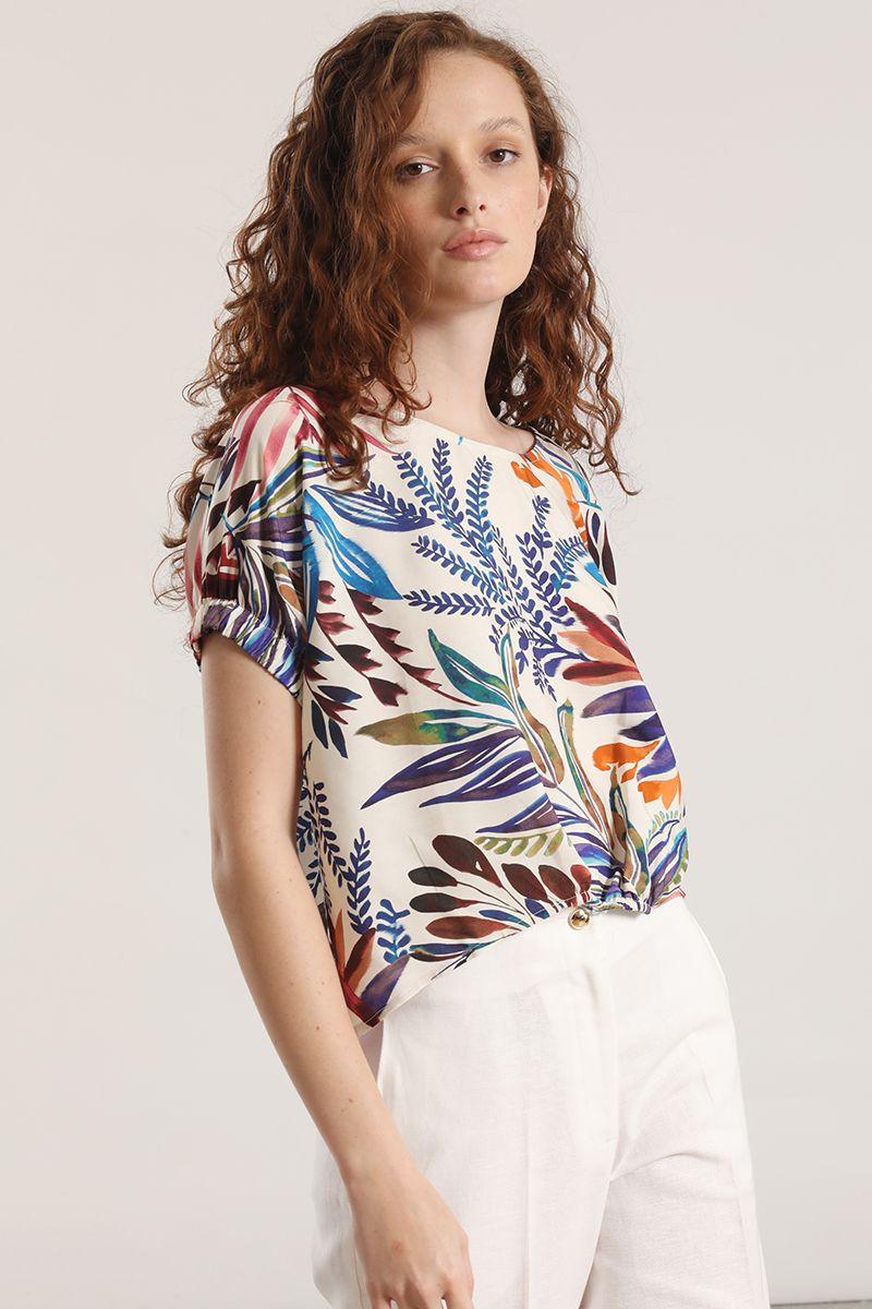 Blusa estampada con rocogido liola mujer azul-3