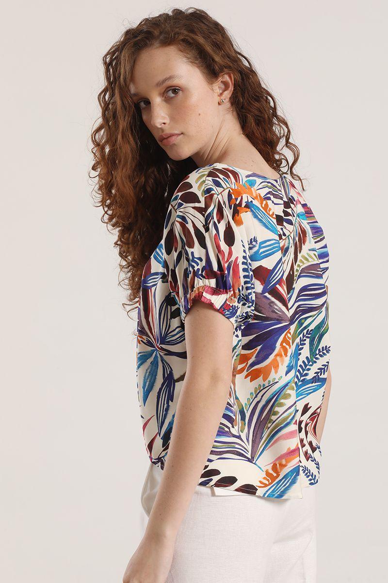 Blusa estampada con rocogido liola mujer azul-4