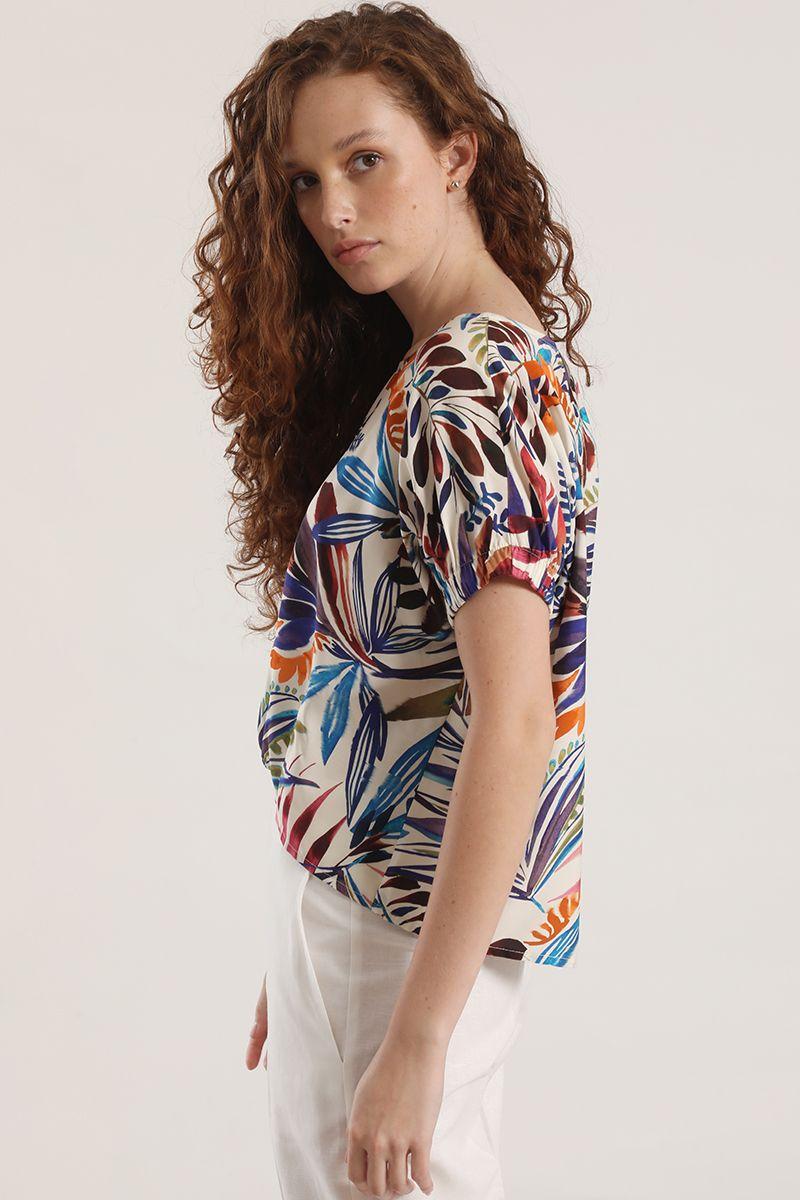 Blusa estampada con rocogido liola mujer azul-5