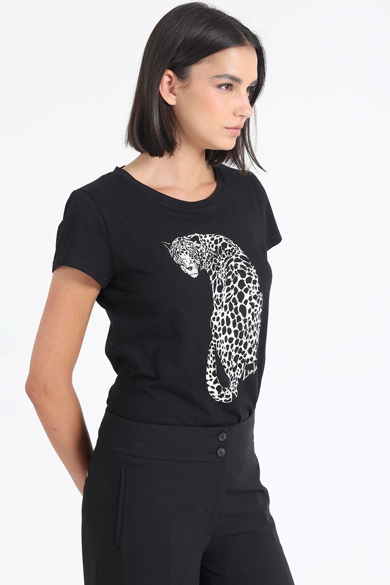 Polera Algodón, Estampado Leopardo, Negro Liola-4