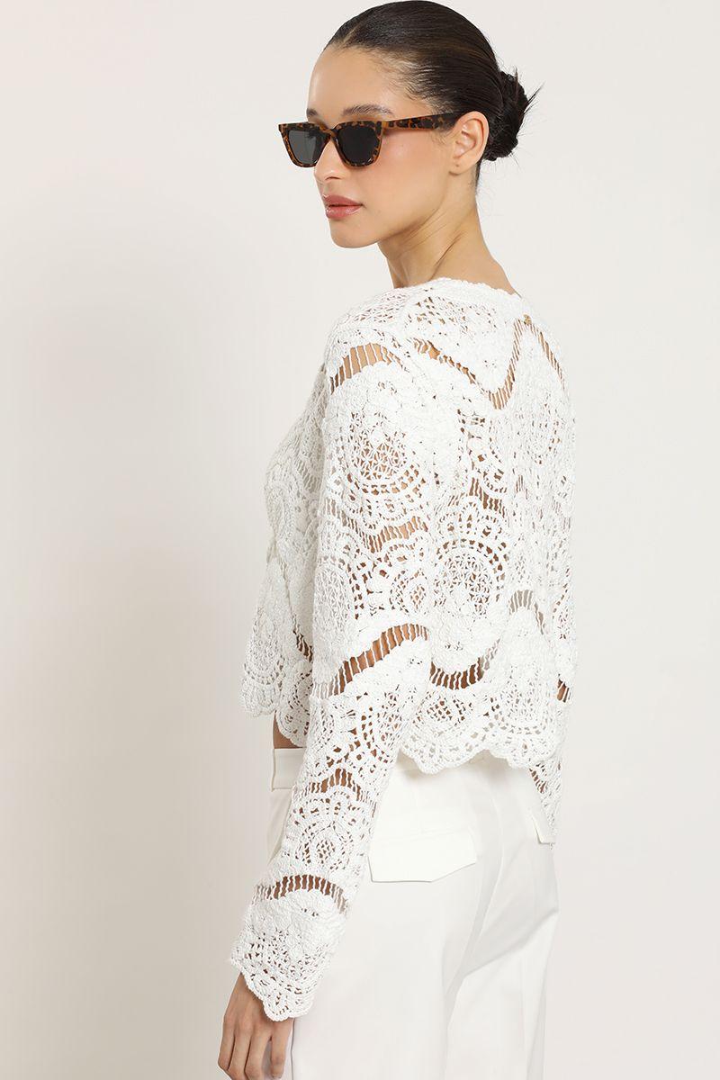 Cardigan punto, macrame fantasia, crudo Liola-4