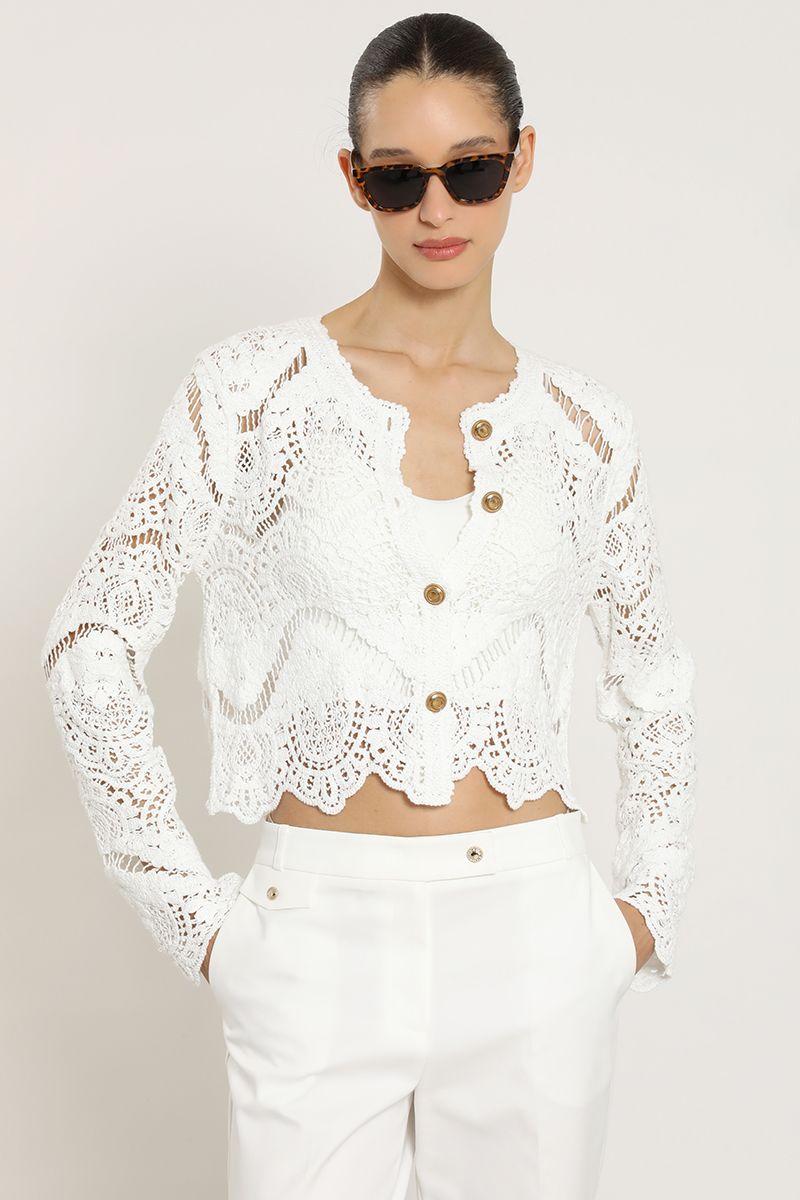 Cardigan punto, macrame fantasia, crudo Liola-5