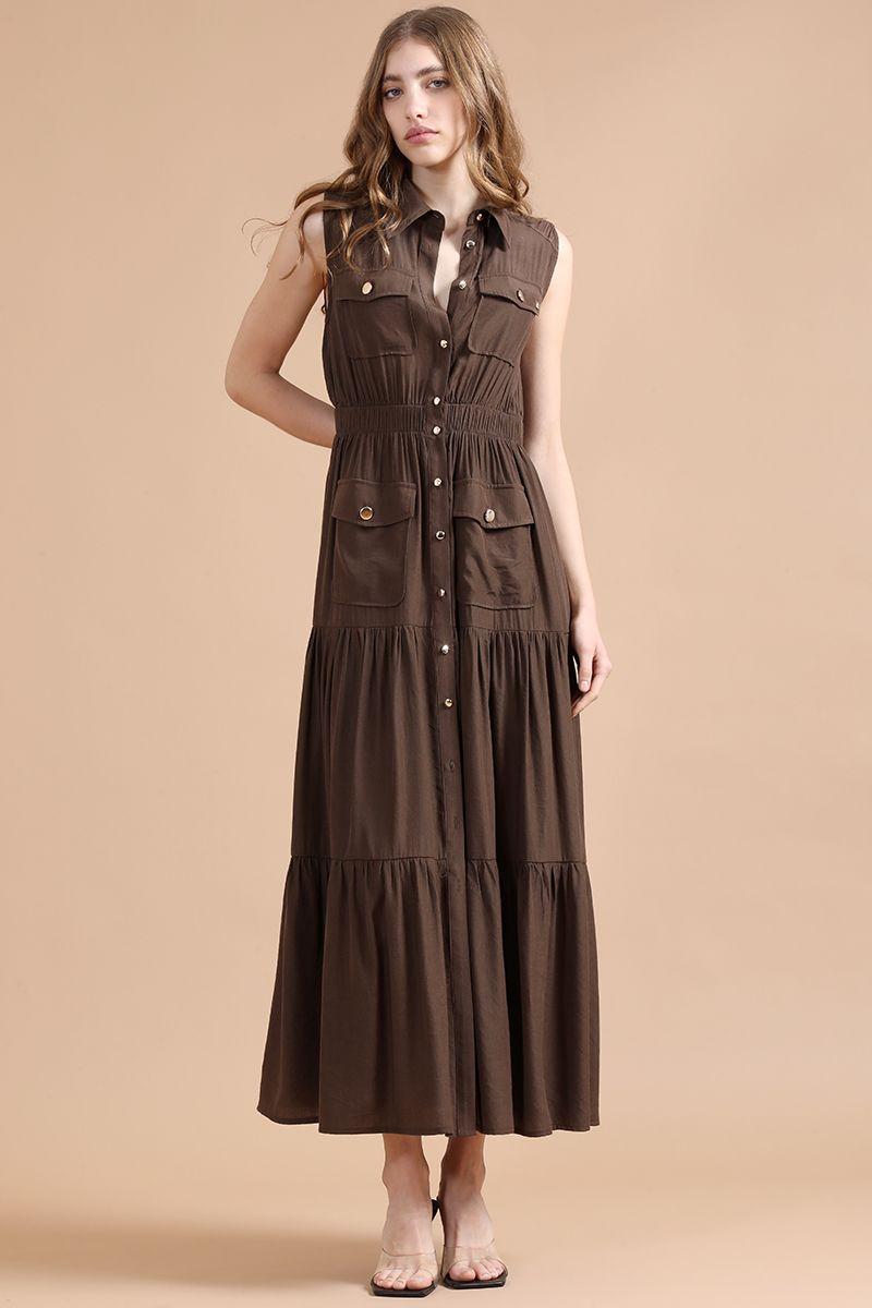 Vestido Maxi Cargo, Camel Liola-0