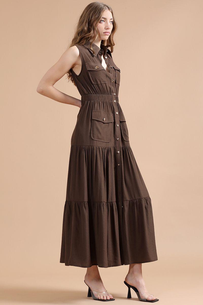 Vestido Maxi Cargo, Camel Liola-3