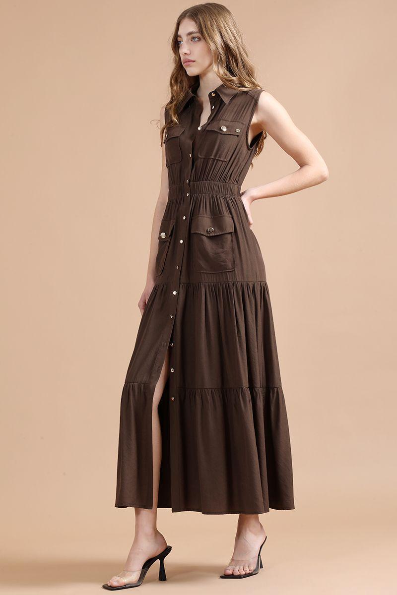 Vestido Maxi Cargo, Camel Liola-5