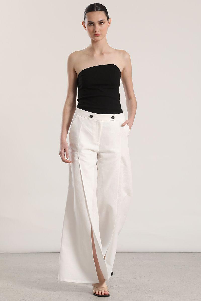 Pantalón ancho lino abertura liola mujer crudo-0