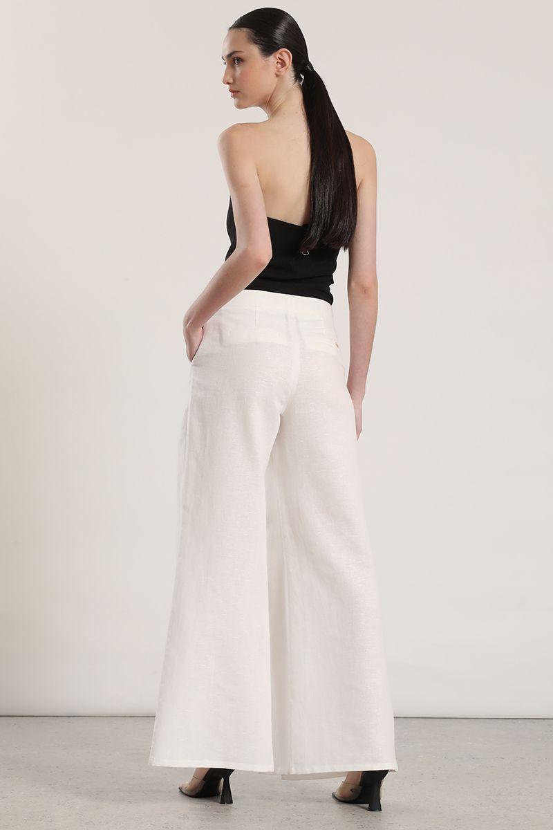 Pantalón ancho lino abertura liola mujer crudo-4